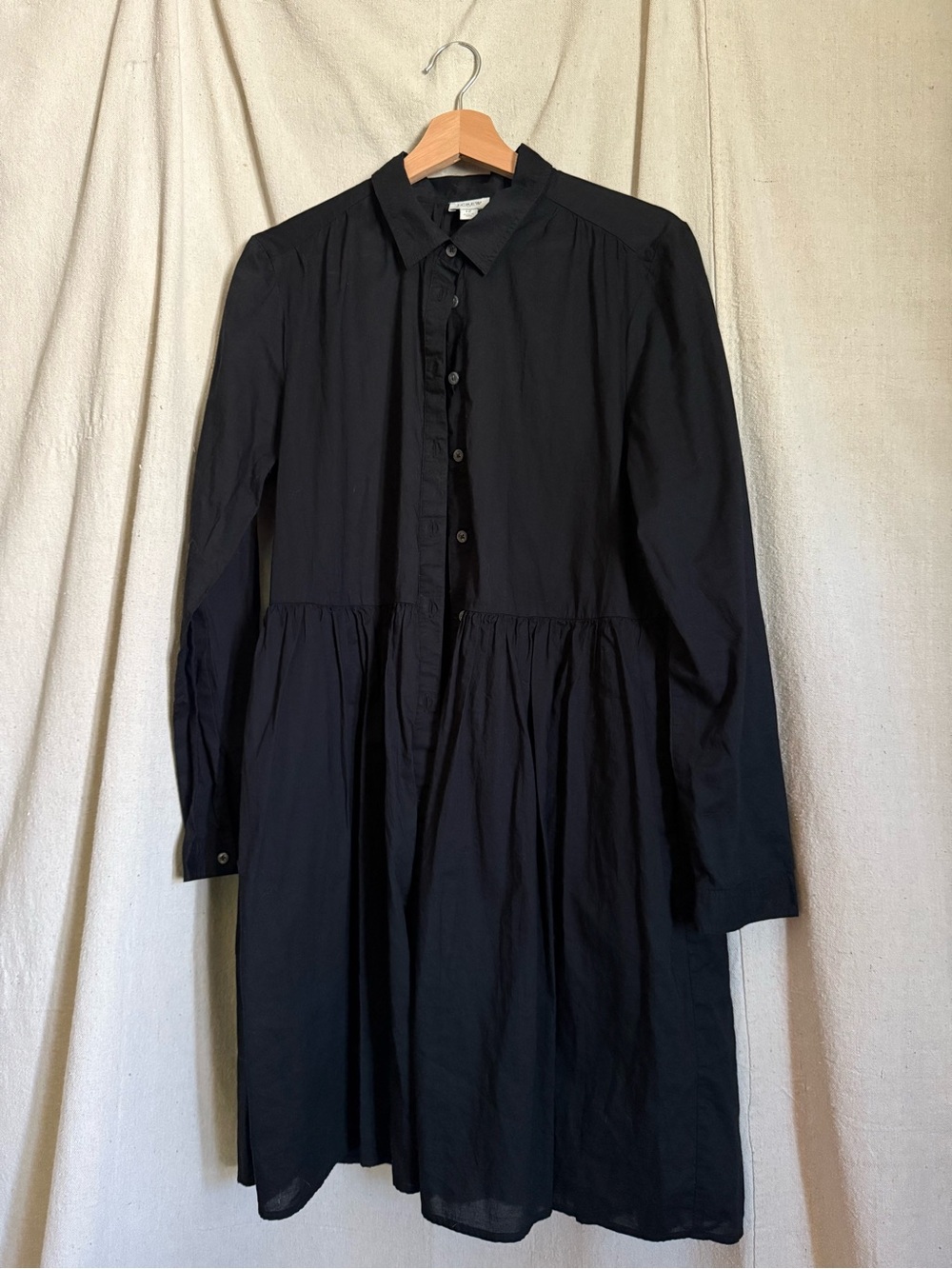 J. Crew Black Long-Sleeve Button Front Dress